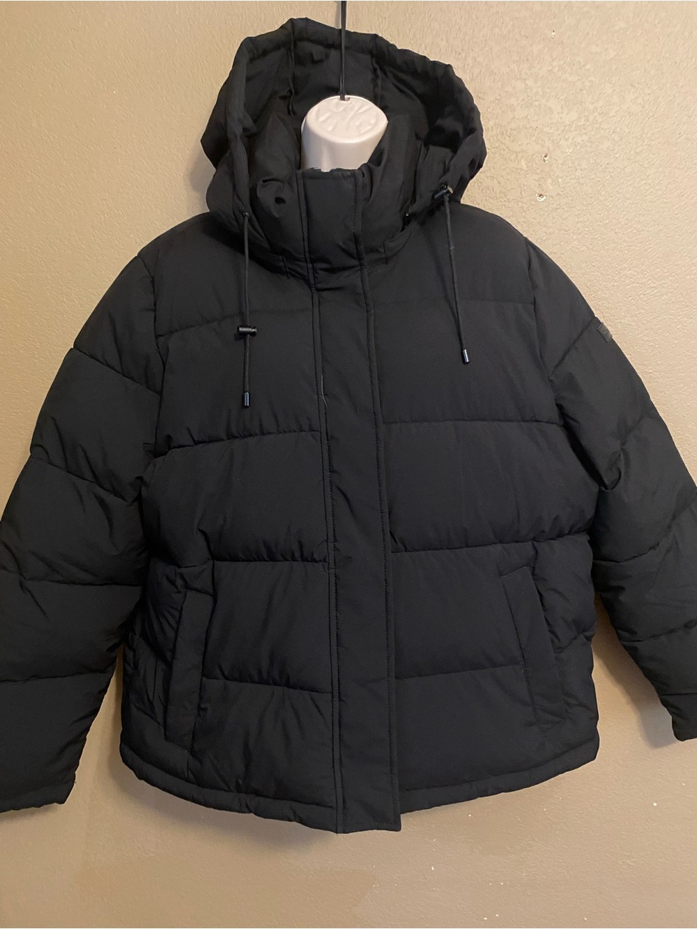 Women Calvin Klein Black Puffer Jacket with Hood Water Resistant Size XL